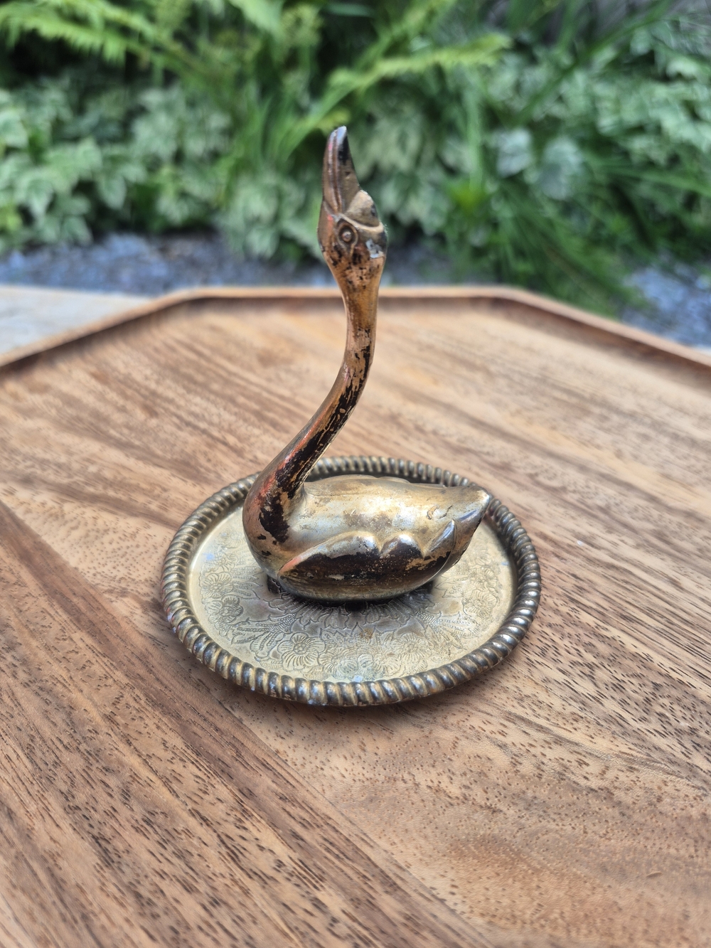 Vintage Swan Ring Holder Trinket Dish Heavy Patina